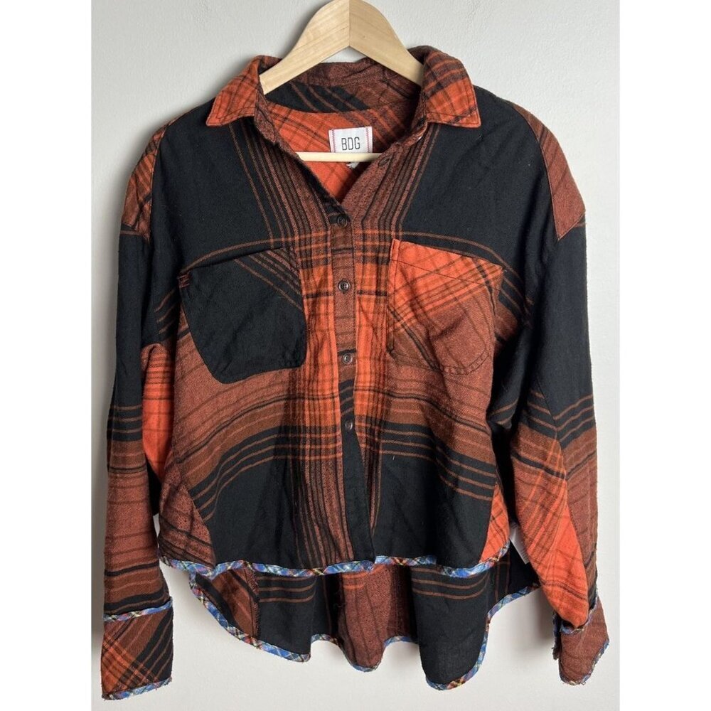 BDG Plaid Flannel Oversized Shirt Orange & Black Size Unknown Viscose Women’s